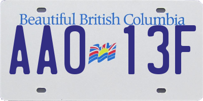 BC license plate AA013F