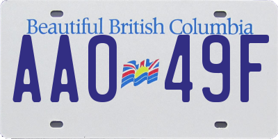 BC license plate AA049F