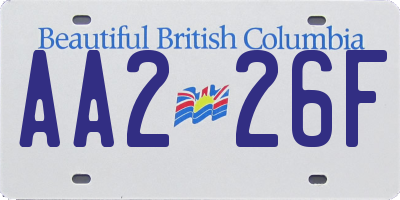 BC license plate AA226F