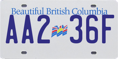 BC license plate AA236F