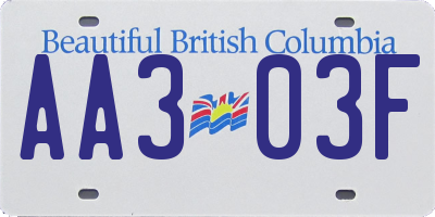 BC license plate AA303F