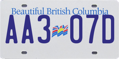 BC license plate AA307D