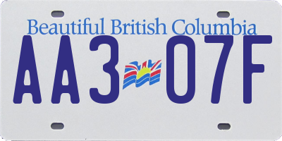 BC license plate AA307F