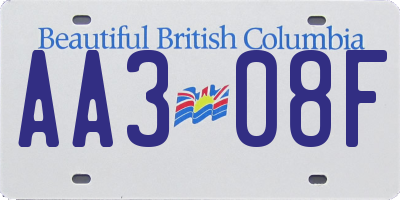 BC license plate AA308F