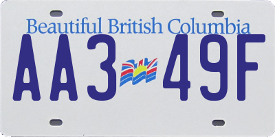 BC license plate AA349F