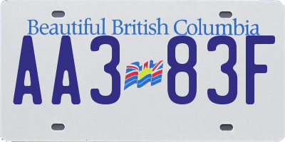 BC license plate AA383F