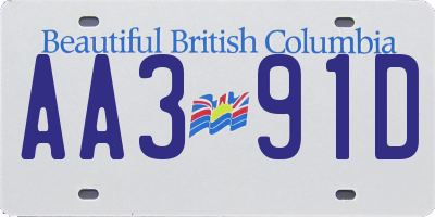 BC license plate AA391D