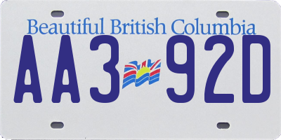 BC license plate AA392D