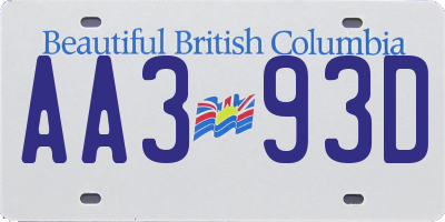 BC license plate AA393D