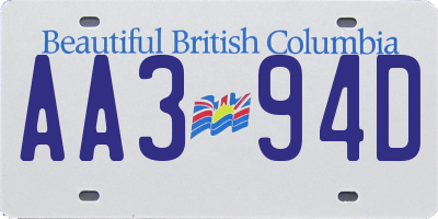 BC license plate AA394D