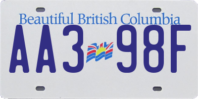 BC license plate AA398F