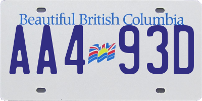 BC license plate AA493D