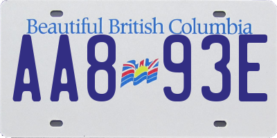 BC license plate AA893E