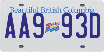 BC license plate AA993D