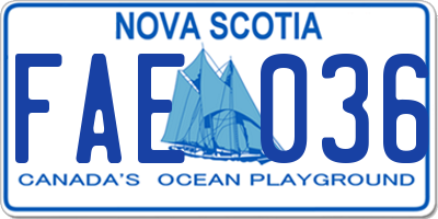 NS license plate FAE036