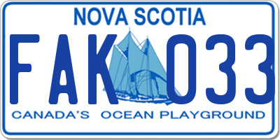 NS license plate FAK033