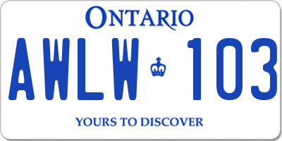 ON license plate AWLW103