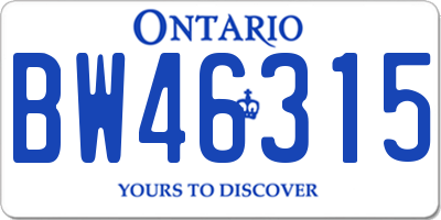 ON license plate BW46315