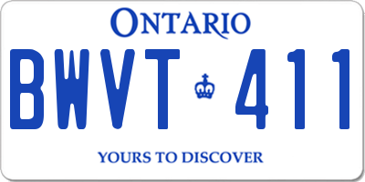 ON license plate BWVT411