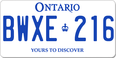 ON license plate BWXE216