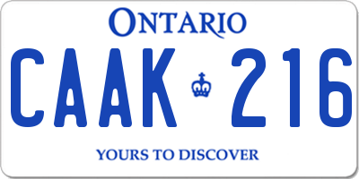 ON license plate CAAK216