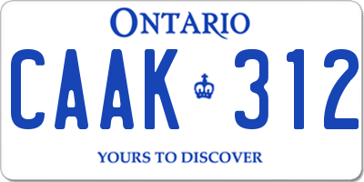 ON license plate CAAK312