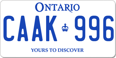 ON license plate CAAK996