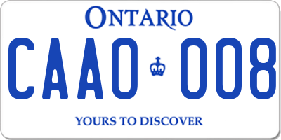 ON license plate CAAO008