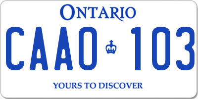 ON license plate CAAO103