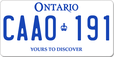 ON license plate CAAO191