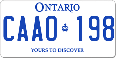 ON license plate CAAO198