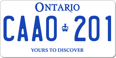 ON license plate CAAO201