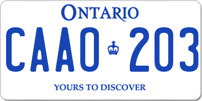 ON license plate CAAO203