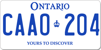 ON license plate CAAO204