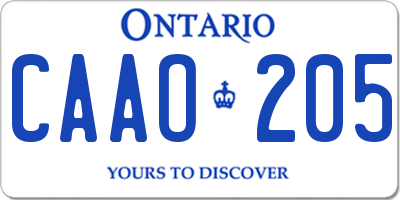 ON license plate CAAO205