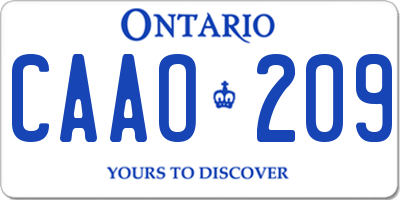 ON license plate CAAO209