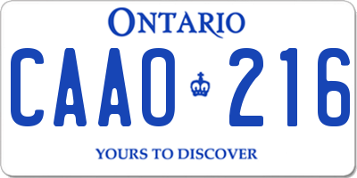 ON license plate CAAO216