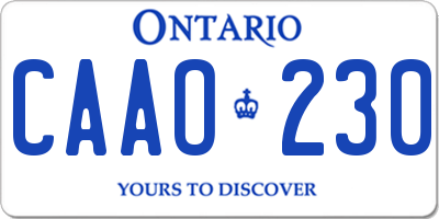 ON license plate CAAO230