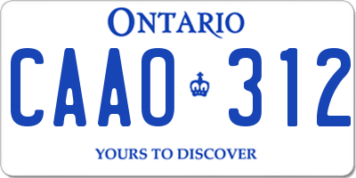 ON license plate CAAO312