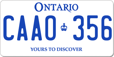 ON license plate CAAO356