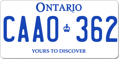 ON license plate CAAO362