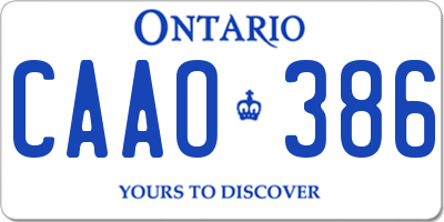 ON license plate CAAO386