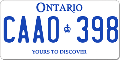 ON license plate CAAO398