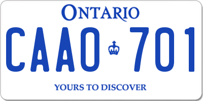 ON license plate CAAO701