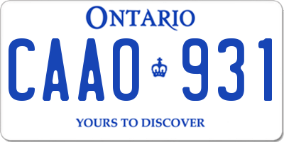 ON license plate CAAO931