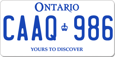 ON license plate CAAQ986