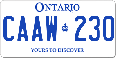 ON license plate CAAW230