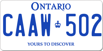 ON license plate CAAW502