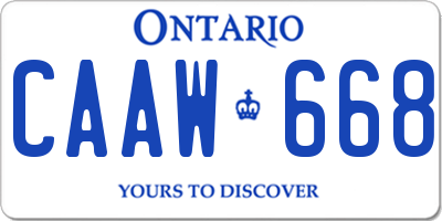 ON license plate CAAW668