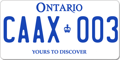 ON license plate CAAX003